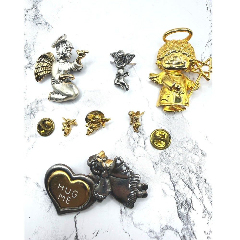 Lot 7 Angel Pins Religious Lapel Pins‎ Gold Tone Guardian Angel Jewelry